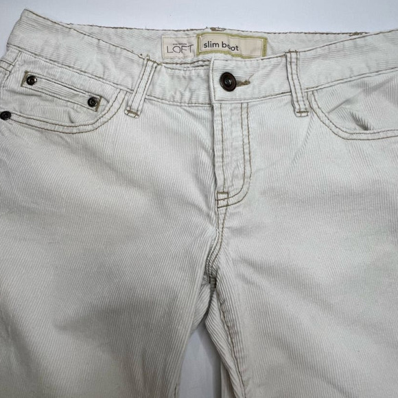 Loft Mid Rise Flap Pocket White Stretch Slim Boot Micro Corduroy Women's Pant 6P - Picture 9 of 10